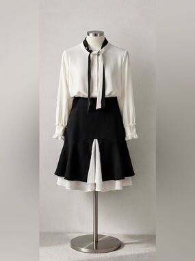Women’s Black & White Layered Flared Skirt